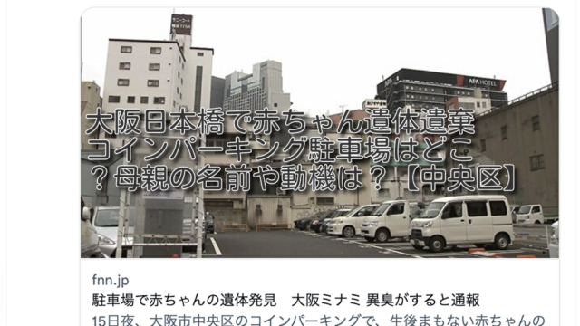 大阪日本橋で赤ちゃん遺体遺棄の駐車場はどこ？母親の名前や動機は？【中央区】